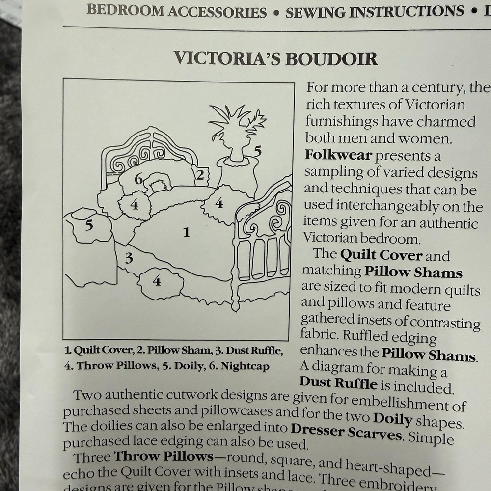 Folkwear Pattern#302 Victoria's Boudoir Bedding Set Twin-King UNCUT/FF - Picture 4 of 4